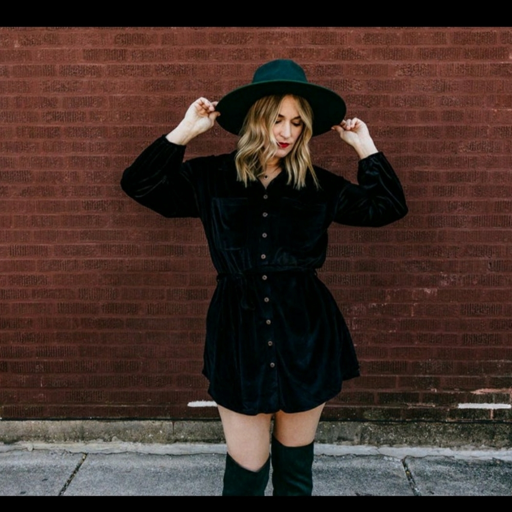 Vada Winter MJ dress - black velvet button down dress, Size M (8-12 US)